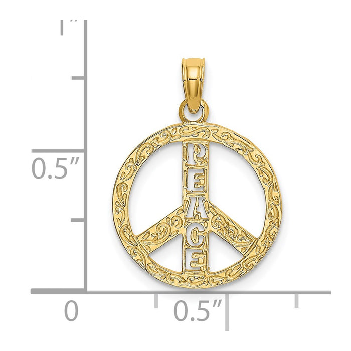 Million Charms 14K Yellow Gold Themed Flat & Textured Peace Sign Charm