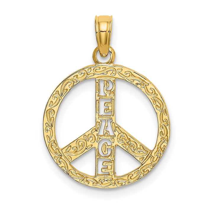 Million Charms 14K Yellow Gold Themed Flat & Textured Peace Sign Charm