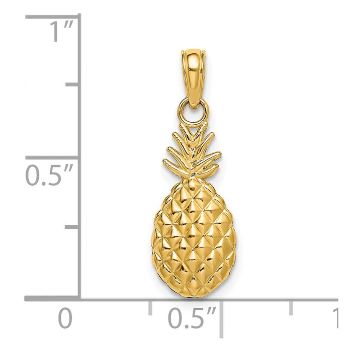 Million Charms 14K Yellow Gold Themed 2-D & Textured Pineapple Charm