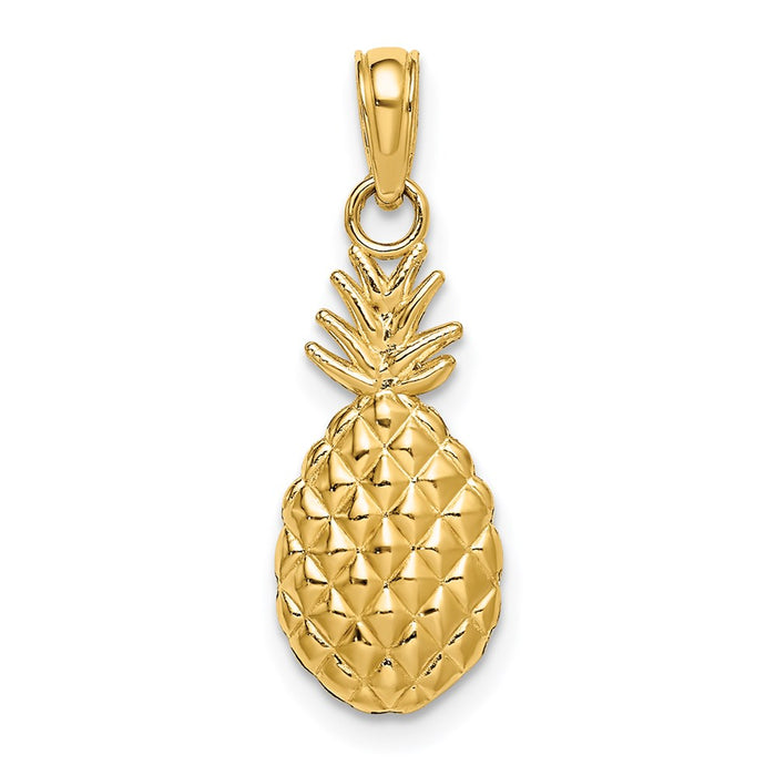 Million Charms 14K Yellow Gold Themed 2-D & Textured Pineapple Charm