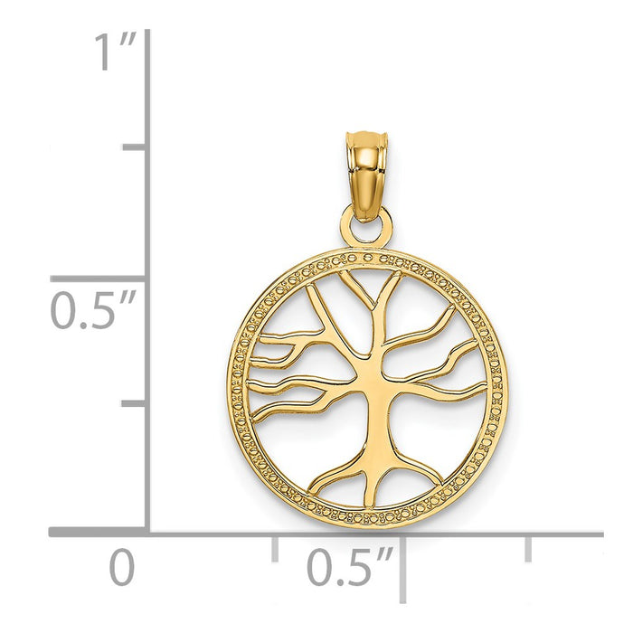 Million Charms 14K Yellow Gold Themed 3-D Small Tree Of Life In Round Frame Charm