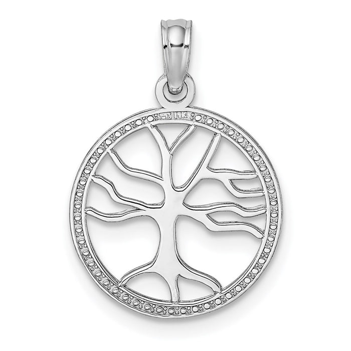 Million Charms 14K White Gold Themed 3-D Small Tree Of Life In Round Frame Charm