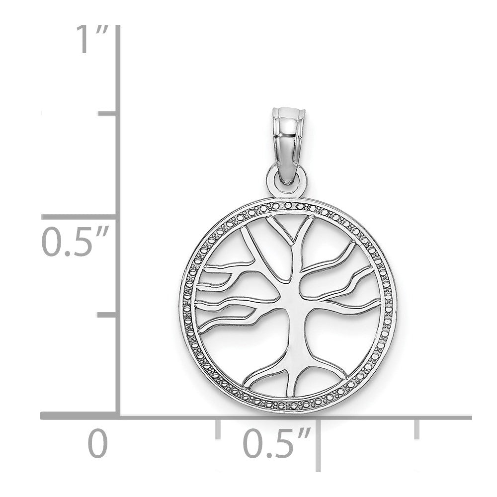 Million Charms 14K White Gold Themed 3-D Small Tree Of Life In Round Frame Charm