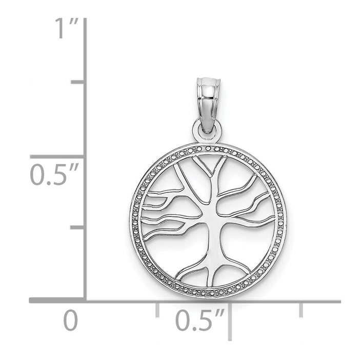 Million Charms 14K White Gold Themed 3-D Small Tree Of Life In Round Frame Charm