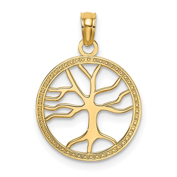 Million Charms 14K Yellow Gold Themed 3-D Small Tree Of Life In Round Frame Charm