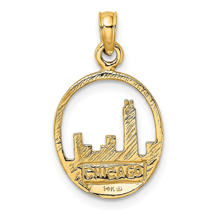 Million Charms 14K Yellow Gold Themed 2-D Chicago Skyline In Circle Frame Charm