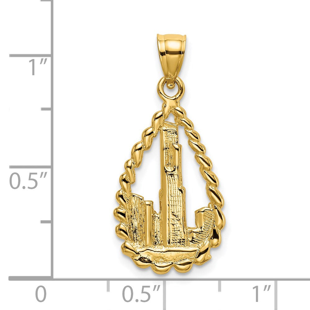 Million Charms 14K Yellow Gold Themed Sear'S Tower & Others In Teardrop Frame Charm