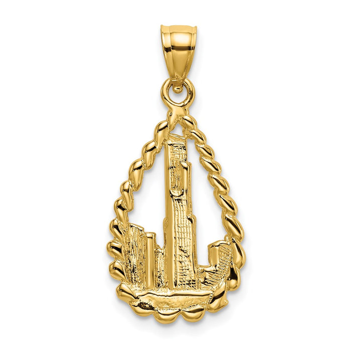 Million Charms 14K Yellow Gold Themed Sear'S Tower & Others In Teardrop Frame Charm