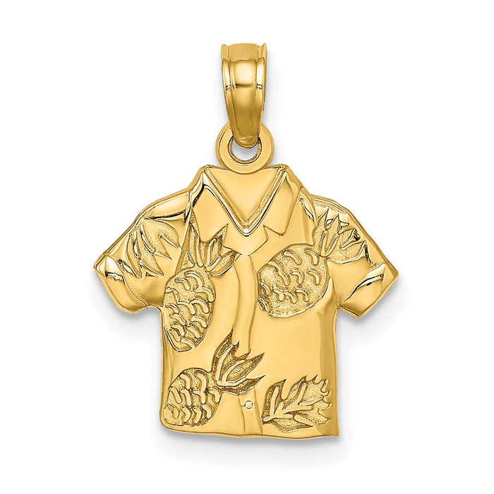 Million Charms 14K Yellow Gold Themed Polished Hawaiian Pineapple Style Shirt Charm