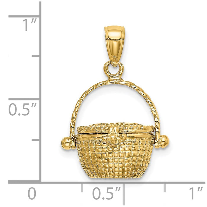 Million Charms 14K Yellow Gold Themed 3-D Moveable Nantucket Basket Charm