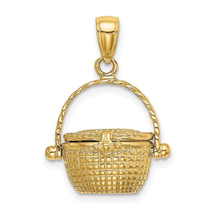 Million Charms 14K Yellow Gold Themed 3-D Moveable Nantucket Basket Charm