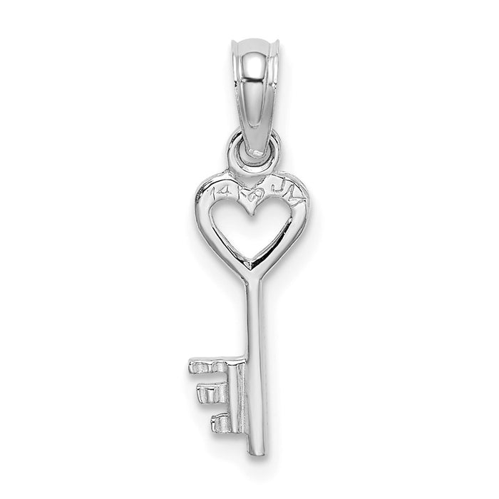 Million Charms 14K White Gold Themed Key With Heart Pendant