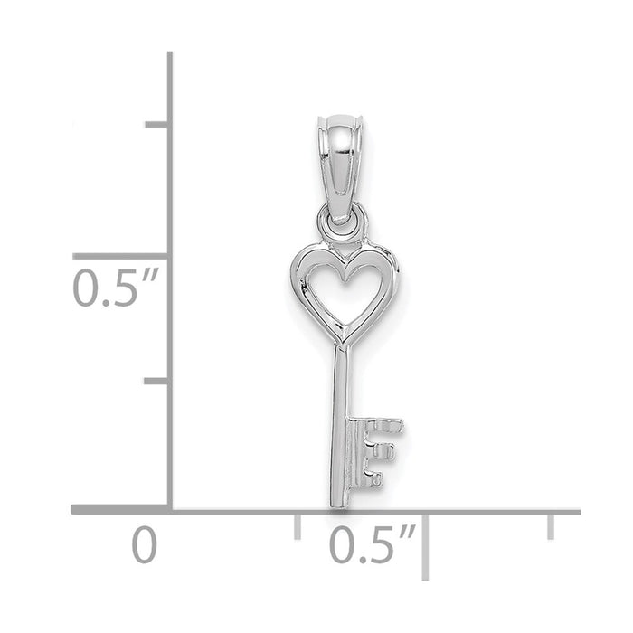 Million Charms 14K White Gold Themed Key With Heart Pendant