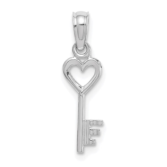 Million Charms 14K White Gold Themed Key With Heart Pendant