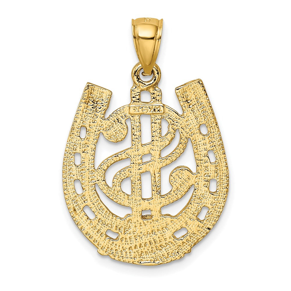 Million Charms 14K Yellow Gold Themed Dollar Sign In Horseshoe Charm