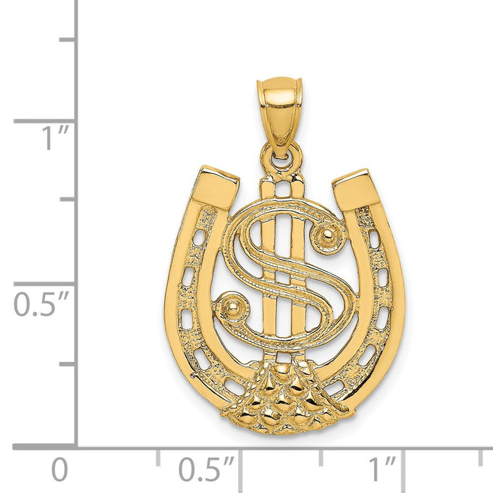 Million Charms 14K Yellow Gold Themed Dollar Sign In Horseshoe Charm
