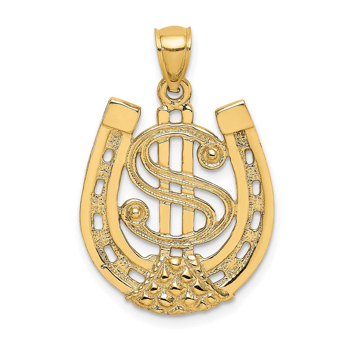 Million Charms 14K Yellow Gold Themed Dollar Sign In Horseshoe Charm