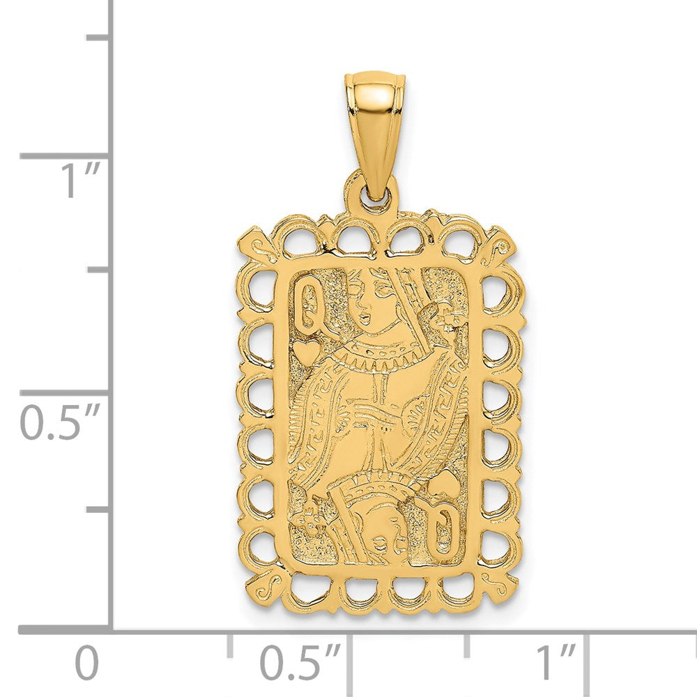 Million Charms 14K Yellow Gold Themed 2-D Queen Playing Card Charm