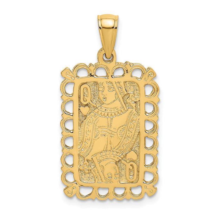 Million Charms 14K Yellow Gold Themed 2-D Queen Playing Card Charm