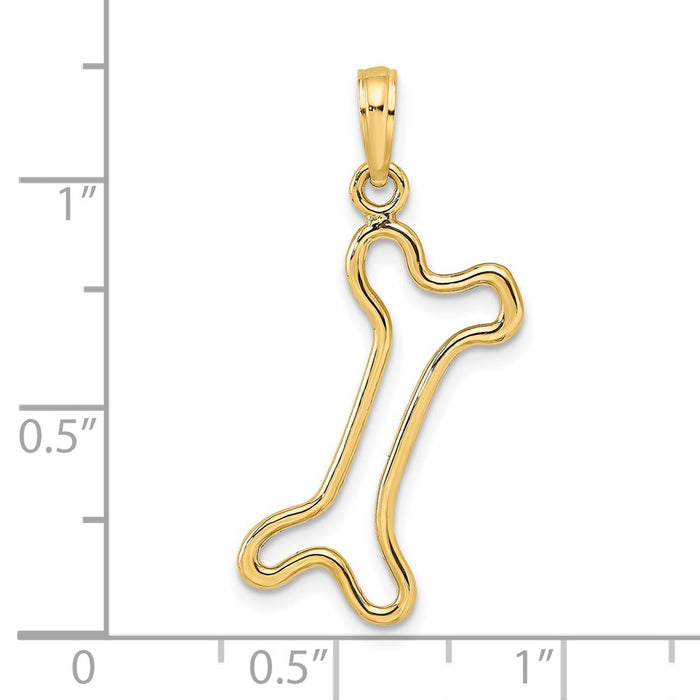 Million Charms 14K Yellow Gold Themed Cut-Out & Polished Dog Bone Charm