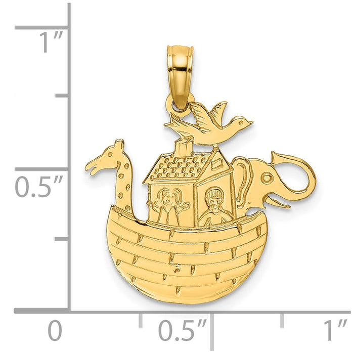 Million Charms 14K Yellow Gold Themed Engraved & Flat Noah'S Ark Charm