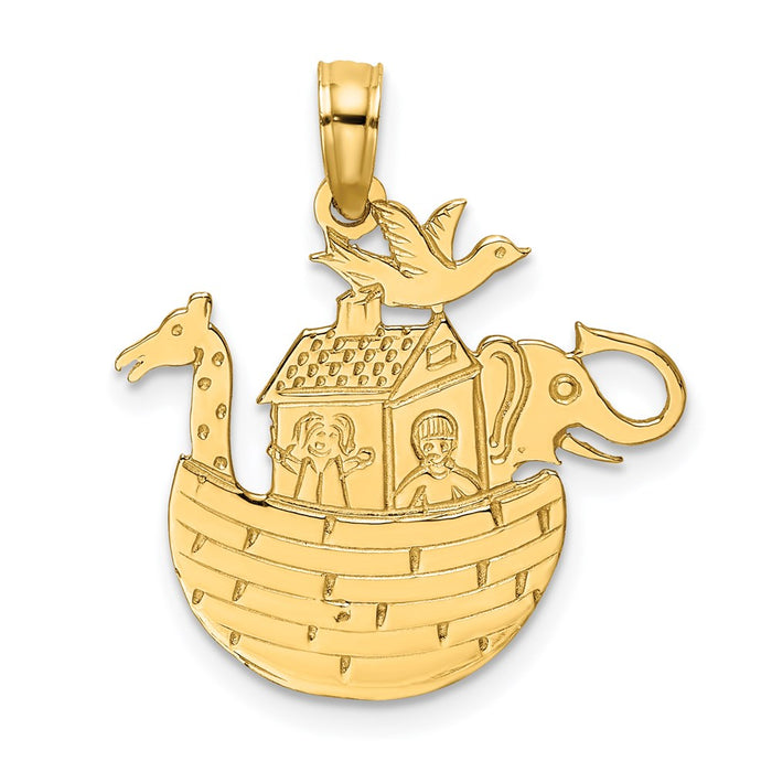 Million Charms 14K Yellow Gold Themed Engraved & Flat Noah'S Ark Charm
