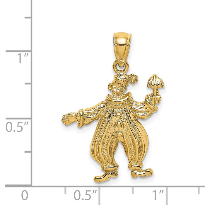 Million Charms 14K Yellow Gold Themed 2-D & Textured Clown Holding Umbrella Charm