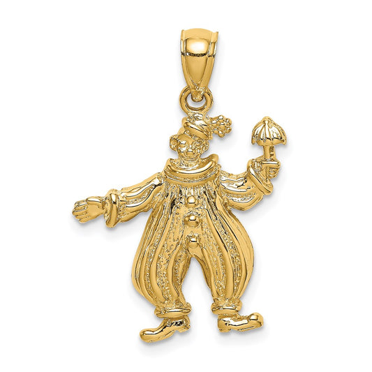 Million Charms 14K Yellow Gold Themed 2-D & Textured Clown Holding Umbrella Charm