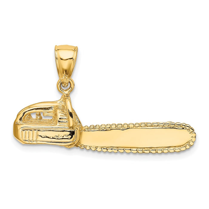 Million Charms 14K Yellow Gold Themed 3-D Large Chain Saw Charm