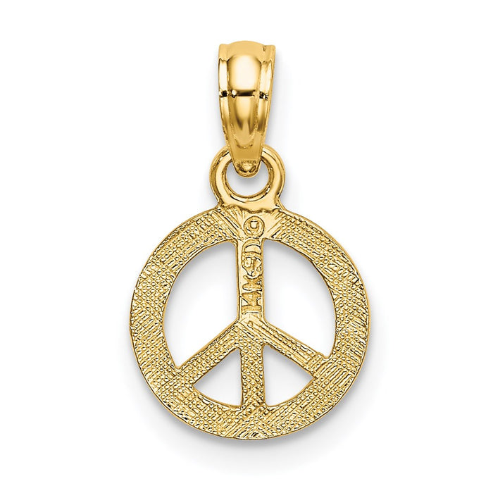 Million Charms 14K Yellow Gold Themed Flat & Textured Mini Peace Sign Charm