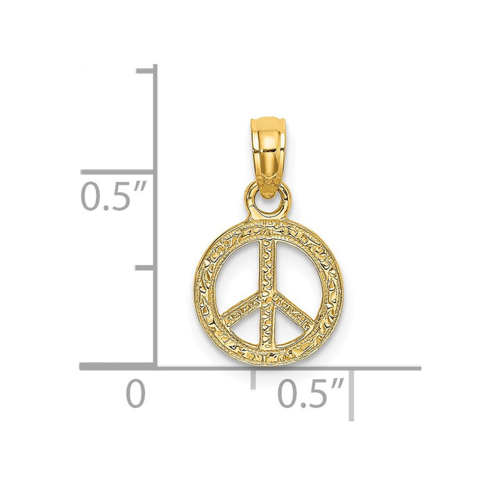 Million Charms 14K Yellow Gold Themed Flat & Textured Mini Peace Sign Charm