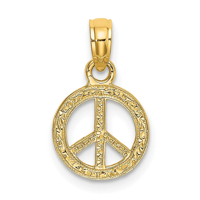 Million Charms 14K Yellow Gold Themed Flat & Textured Mini Peace Sign Charm