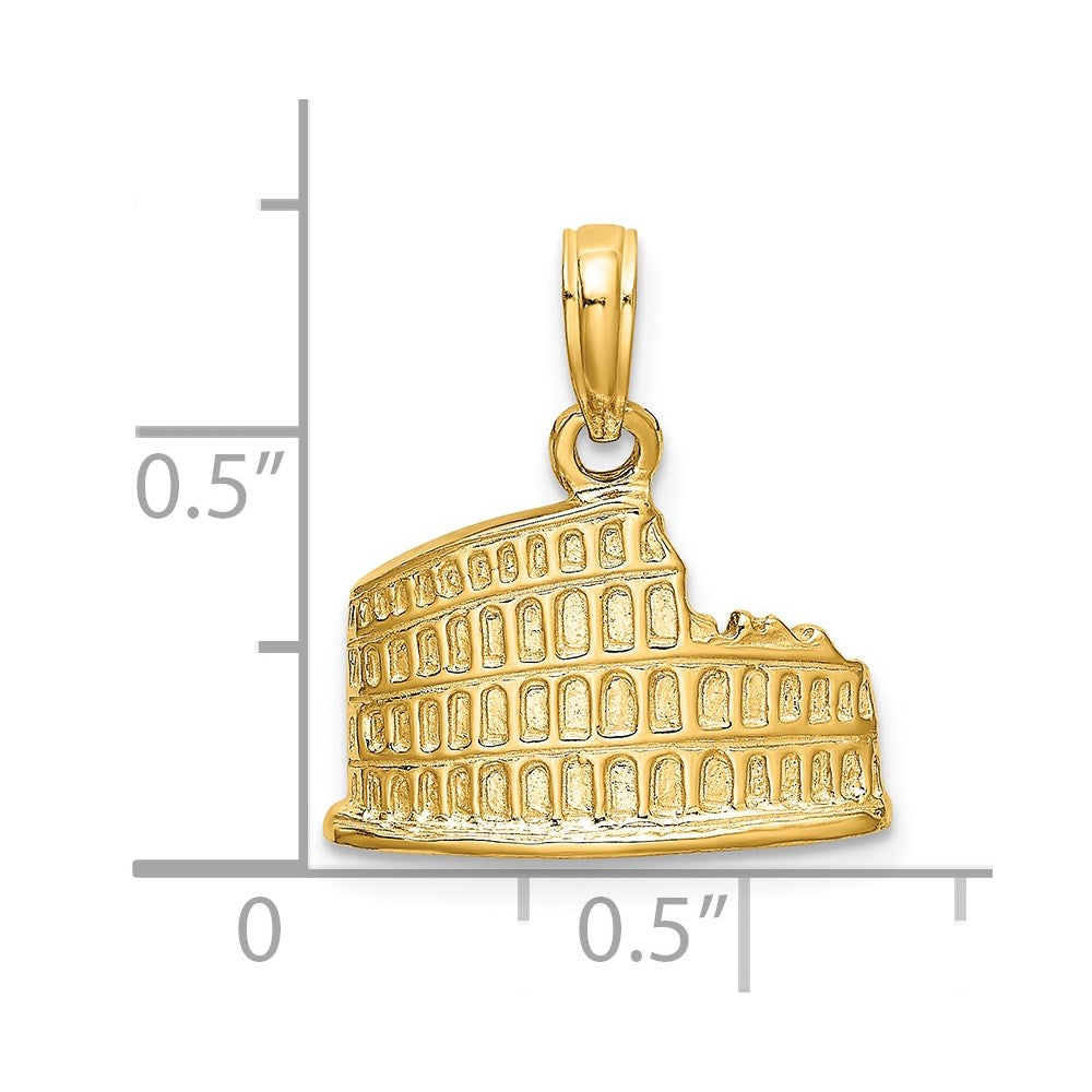 Million Charms 14K Yellow Gold Themed Texture & 2-D Coliseum Charm