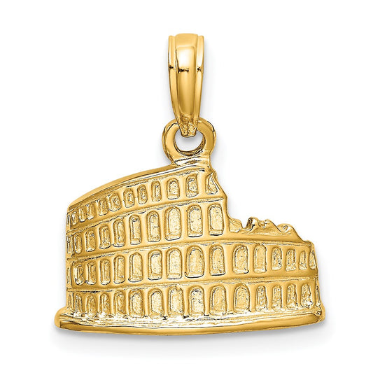 Million Charms 14K Yellow Gold Themed Texture & 2-D Coliseum Charm