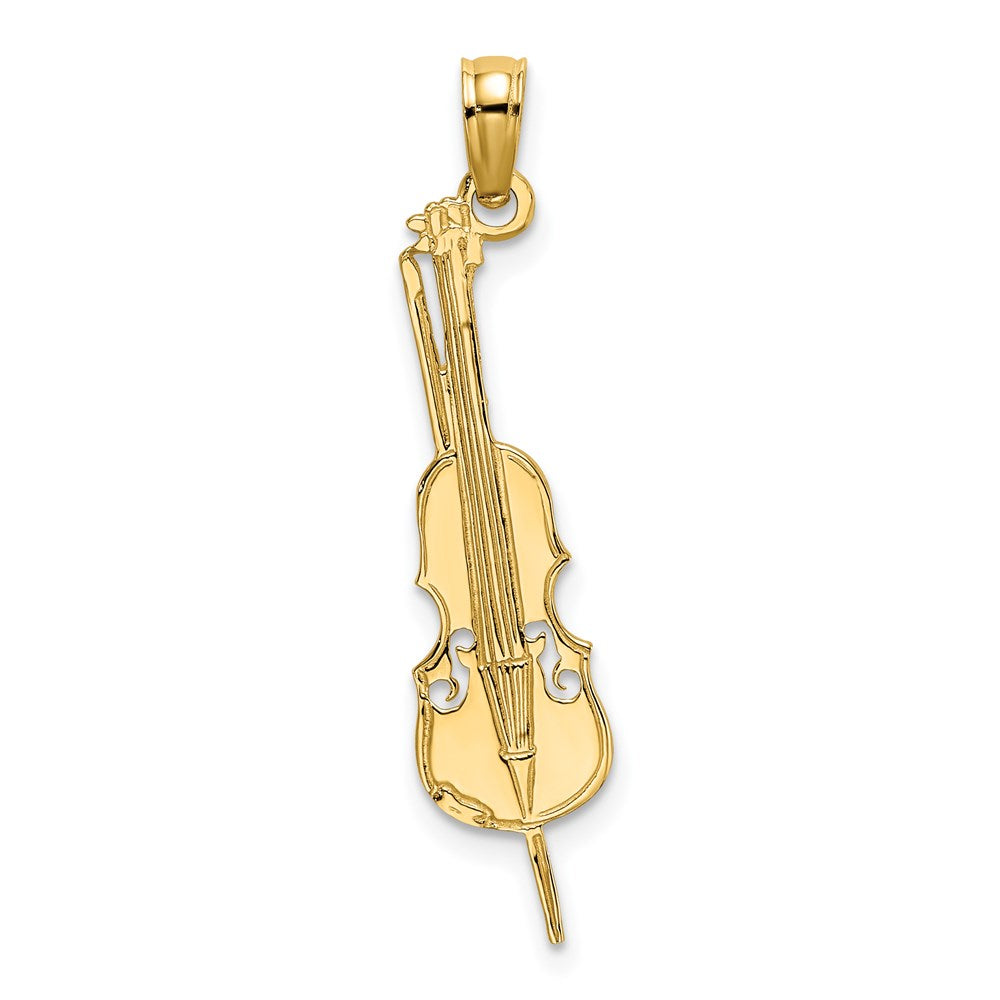Million Charms 14K Yellow Gold Themed Polished & Engraved Upright Bass Charm