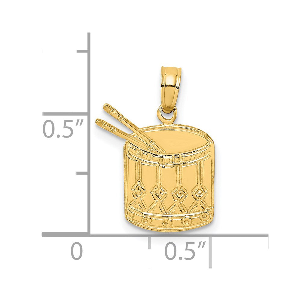 Million Charms 14K Yellow Gold Themed Polished Drum & Sticks Charm