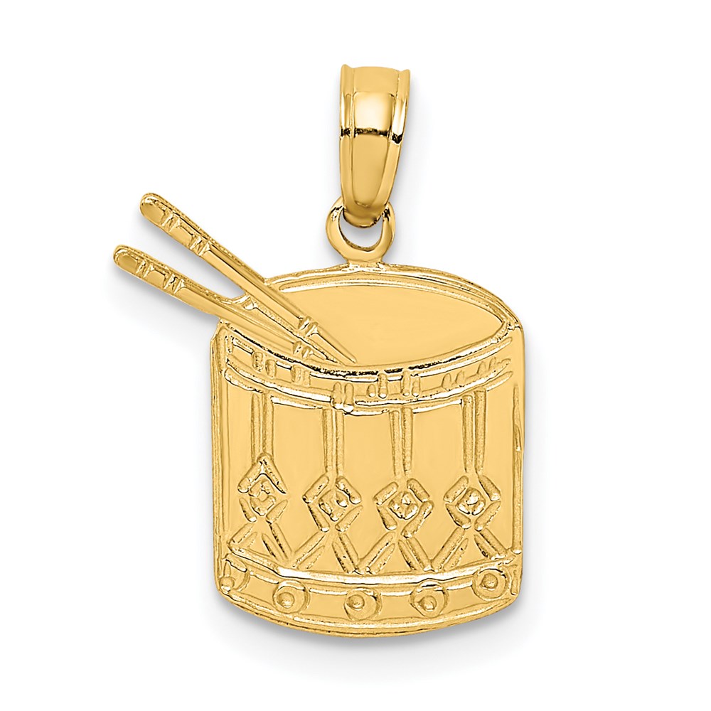 Million Charms 14K Yellow Gold Themed Polished Drum & Sticks Charm