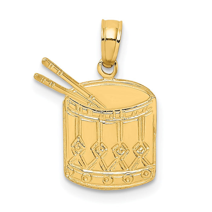 Million Charms 14K Yellow Gold Themed Polished Drum & Sticks Charm