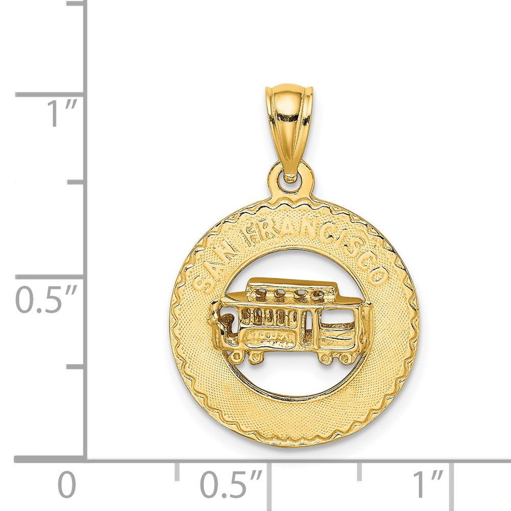 Million Charms 14K Yellow Gold Themed 3-D San Francisco Disc With Cable Car Charm
