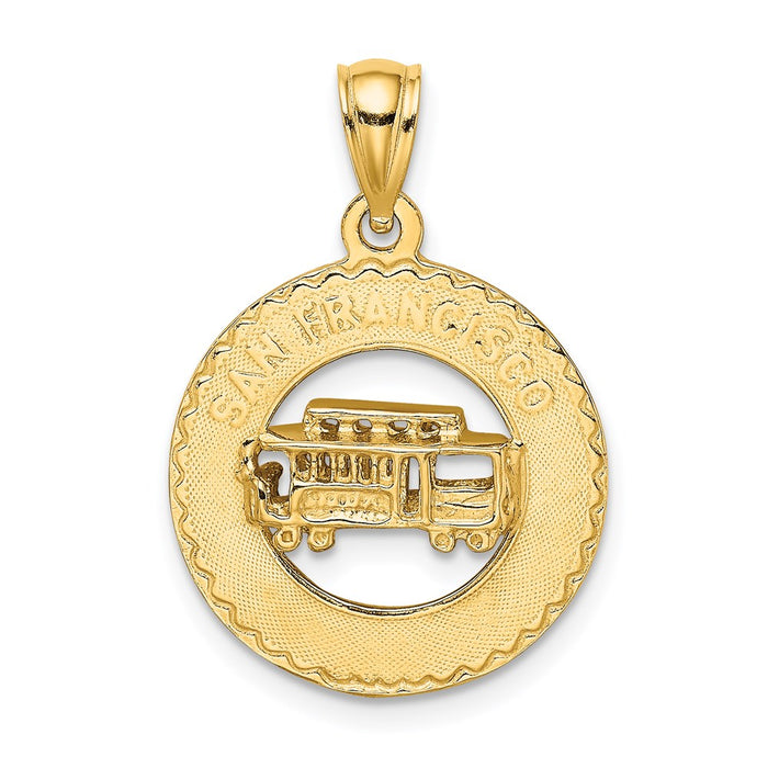 Million Charms 14K Yellow Gold Themed 3-D San Francisco Disc With Cable Car Charm