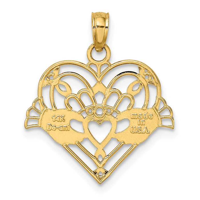 Million Charms 14K Yellow Gold Themed Polished & Beaded Claddagh In Heart Charm