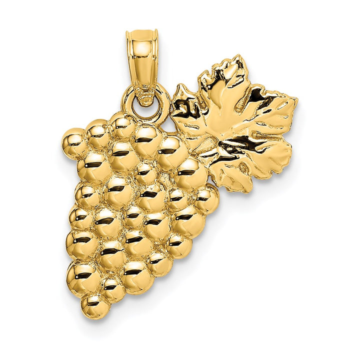 Million Charms 14K Yellow Gold Themed 2-D Bunch Of Grapes Charm