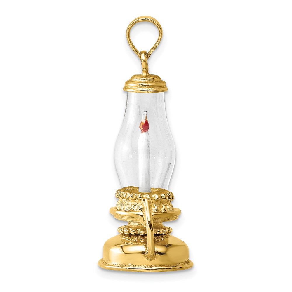 Million Charms 14K Yellow Gold Themed With Glass & Enamel 3-D Candle Latern Charm