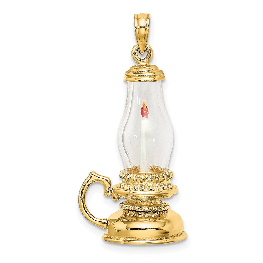 Million Charms 14K Yellow Gold Themed With Glass & Enamel 3-D Candle Latern Charm