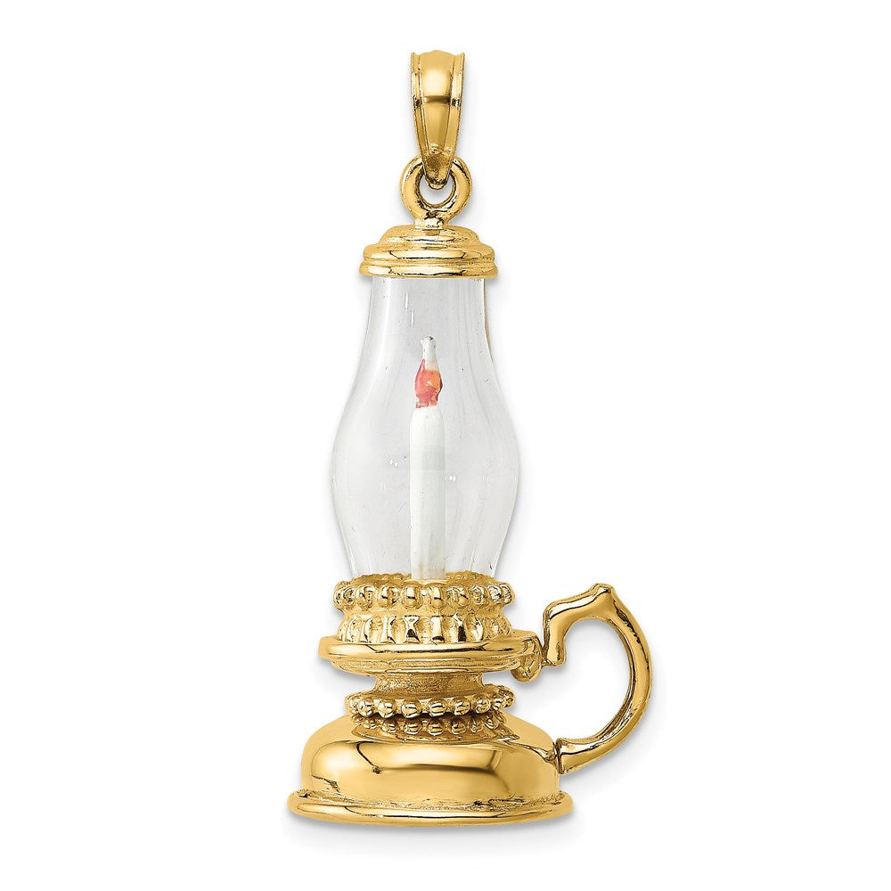 Million Charms 14K Yellow Gold Themed With Glass & Enamel 3-D Candle Latern Charm