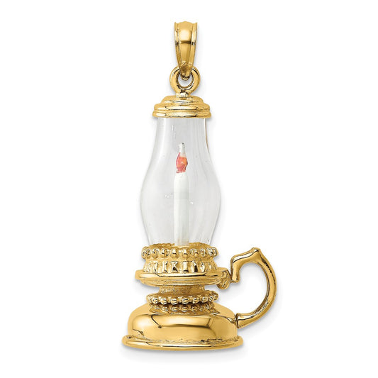 Million Charms 14K Yellow Gold Themed With Glass & Enamel 3-D Candle Latern Charm