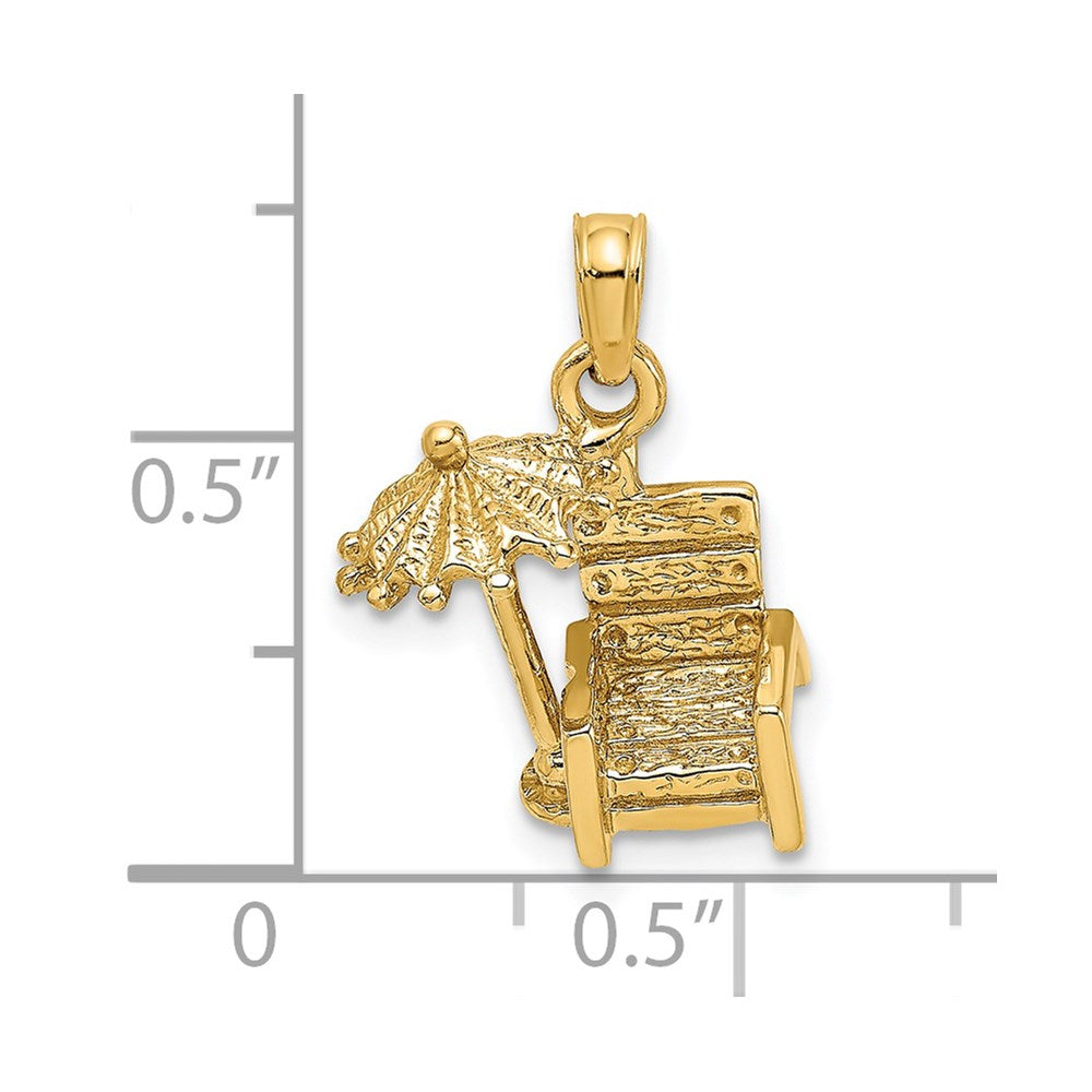 Million Charms 14K Yellow Gold Themed 3-D Beach Chair With Umbrella Charm