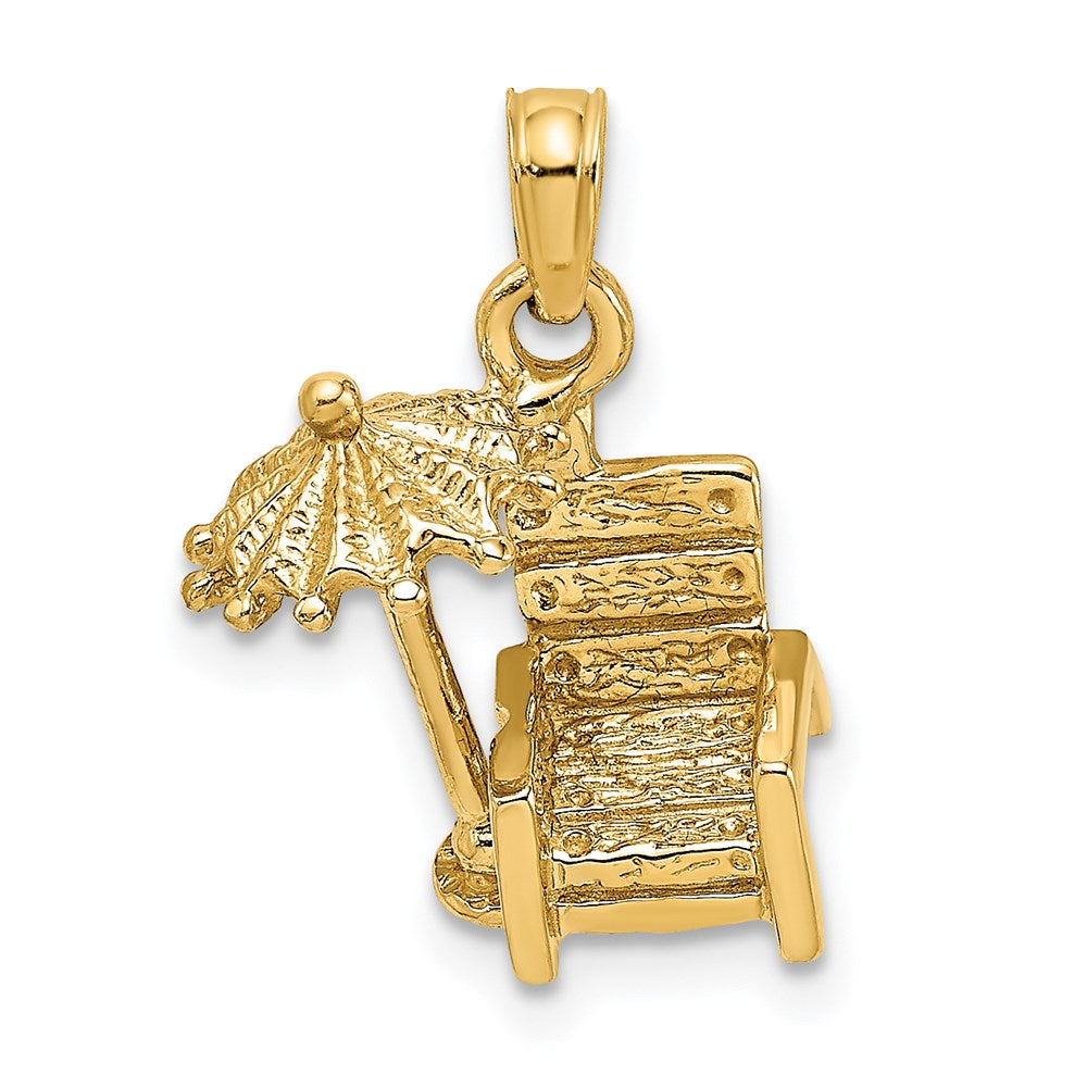 Million Charms 14K Yellow Gold Themed 3-D Beach Chair With Umbrella Charm