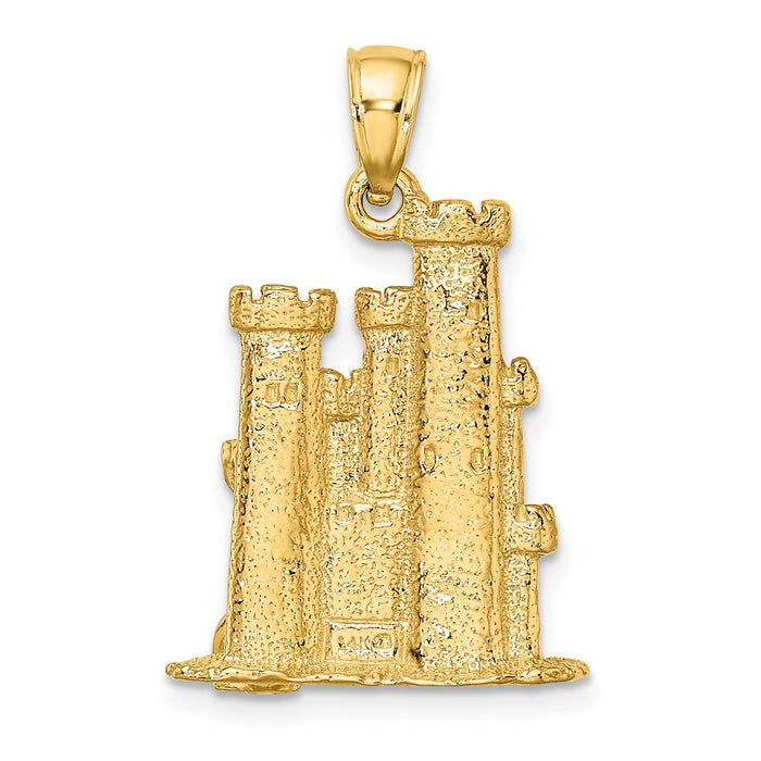 Million Charms 14K Yellow Gold Themed 3-D Textured Sand Castle With Shovel Charm