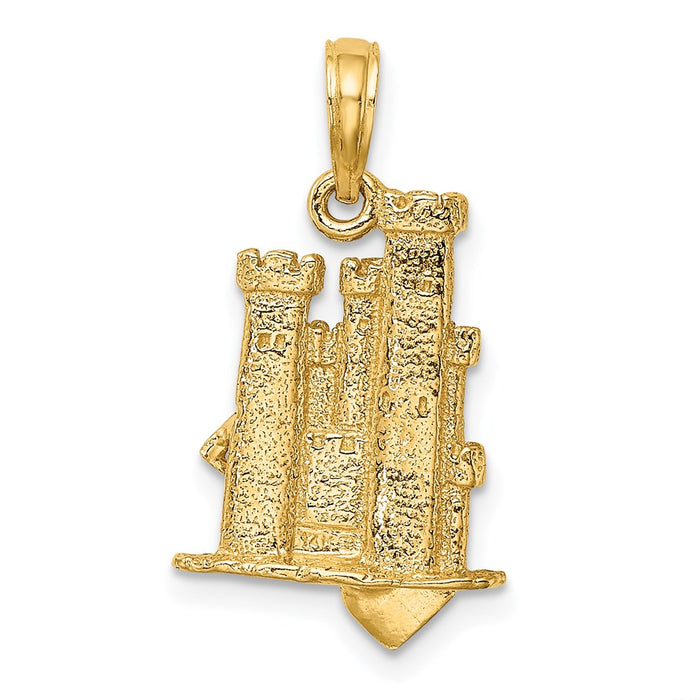 Million Charms 14K Yellow Gold Themed 3-D Sand Castle With Shovel Charm